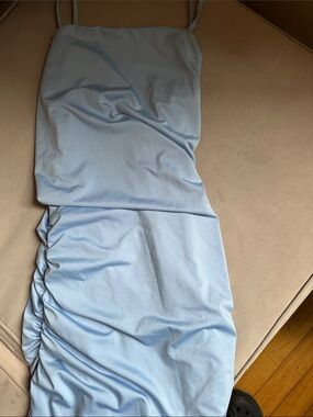 Revamped Light Blue Ruched Slip Dress
